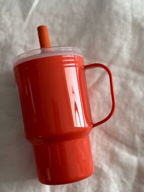Bright Red Insulated Tumbler with Handle and Straw